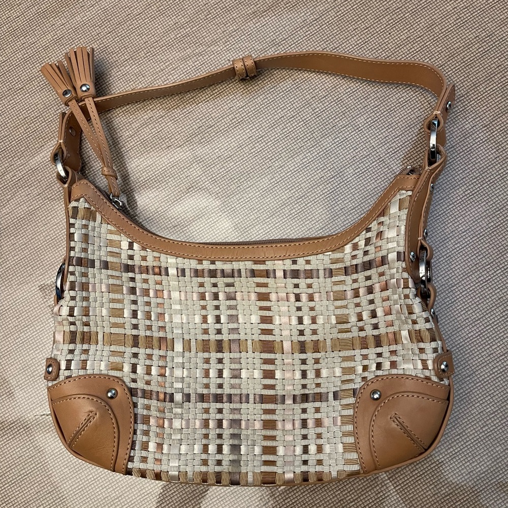 The Sak, fabric weave and leather purse, extra clean condition.